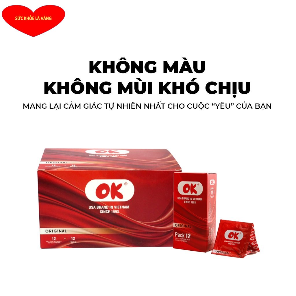 Bao cao su OK không mùi original – hộp 144 cái (12 hộp nhỏ) - Giá Rẻ - Hàng Việt Nam Chất Lượng Cao.