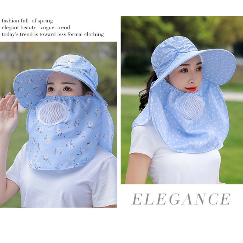 Mũ Rộng Vành Chống Nắng Tia UV Thoáng Khí Có Nắp Đậy Bảo Vệ Mặt Và Cổ Cho Nữ HSU