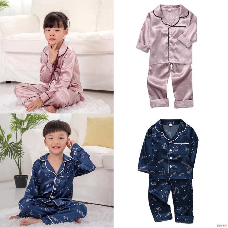 Bộ Đồ Ngủ Pijama Dài Tay Bằng Lụa Satin Cho Bé