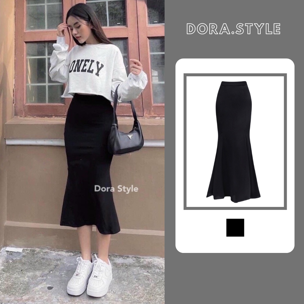 Chân váy đuôi cá dáng dài Ulzzang phong cách Hàn quốc, co giãn siêu tôn dáng Dora Style