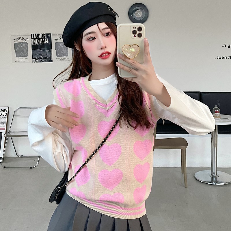 Áo len không tay cổ chữ V dáng rộng màu hồng dễ phối đồ cho nữ | BigBuy360 - bigbuy360.vn