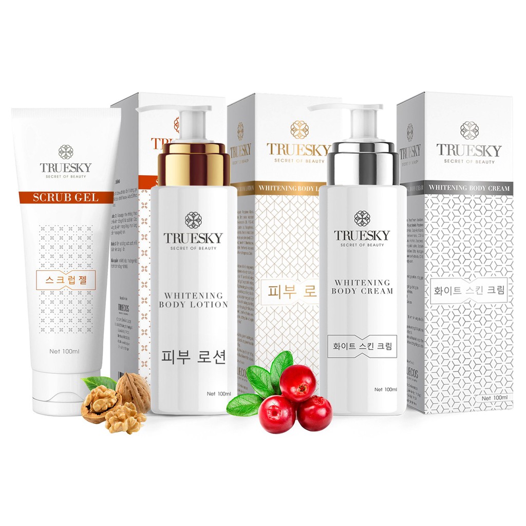 Bộ làm sạch và làm trắng toàn thân Truesky VIP05 gồm 1 tẩy tế bào chết 300g + 1 kem ủ trắng 200g + 1 dưỡng trắng 200g