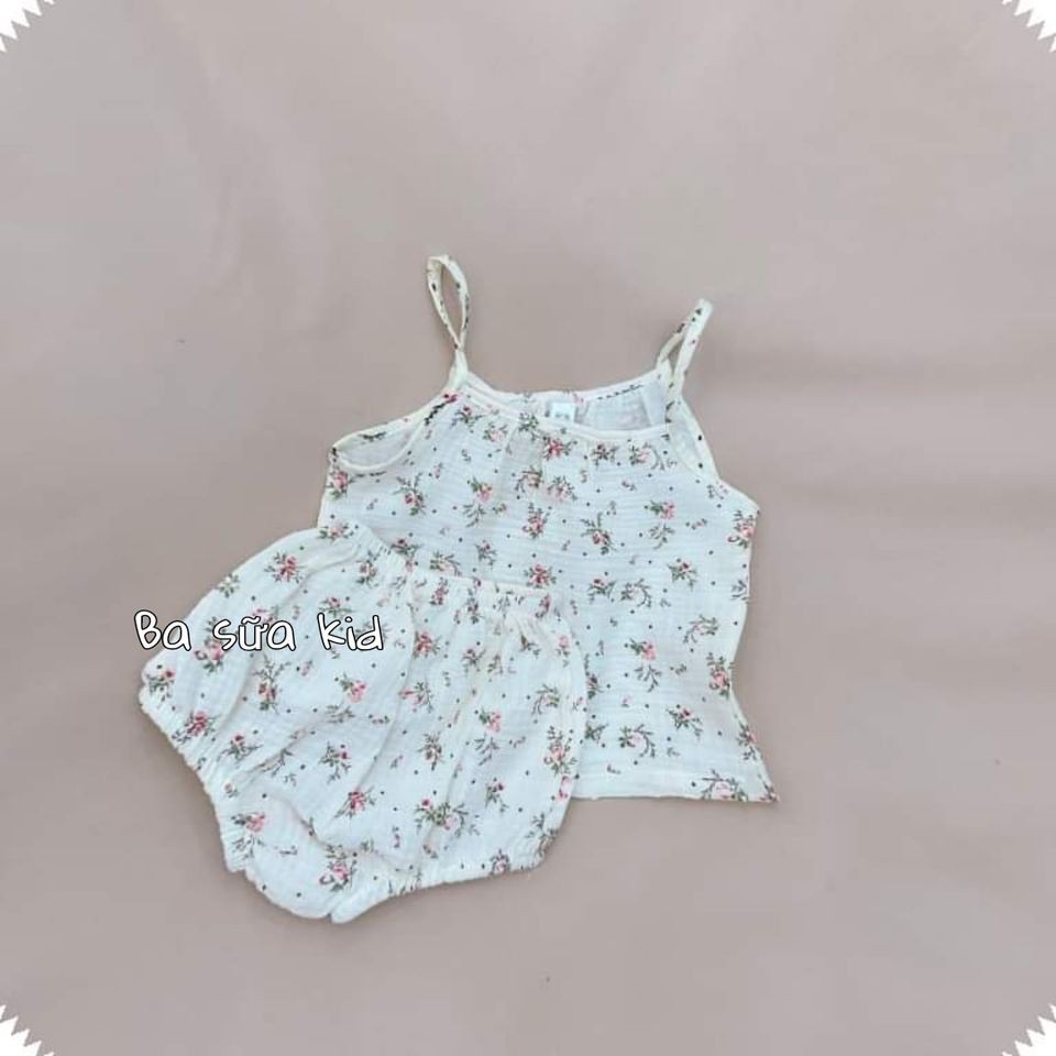 Bộ 2 dây xô Muslin cho bé gái chất mềm mại đẹp mát