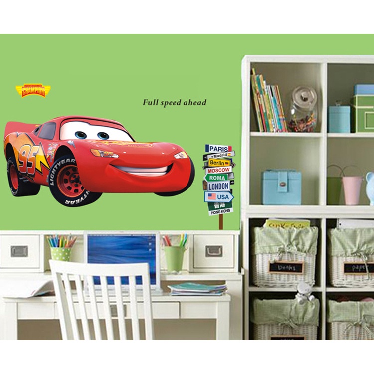 Decan dán tường đẹp, decan 3d hình ô tô dán phòng ngủ cho bé AY9006