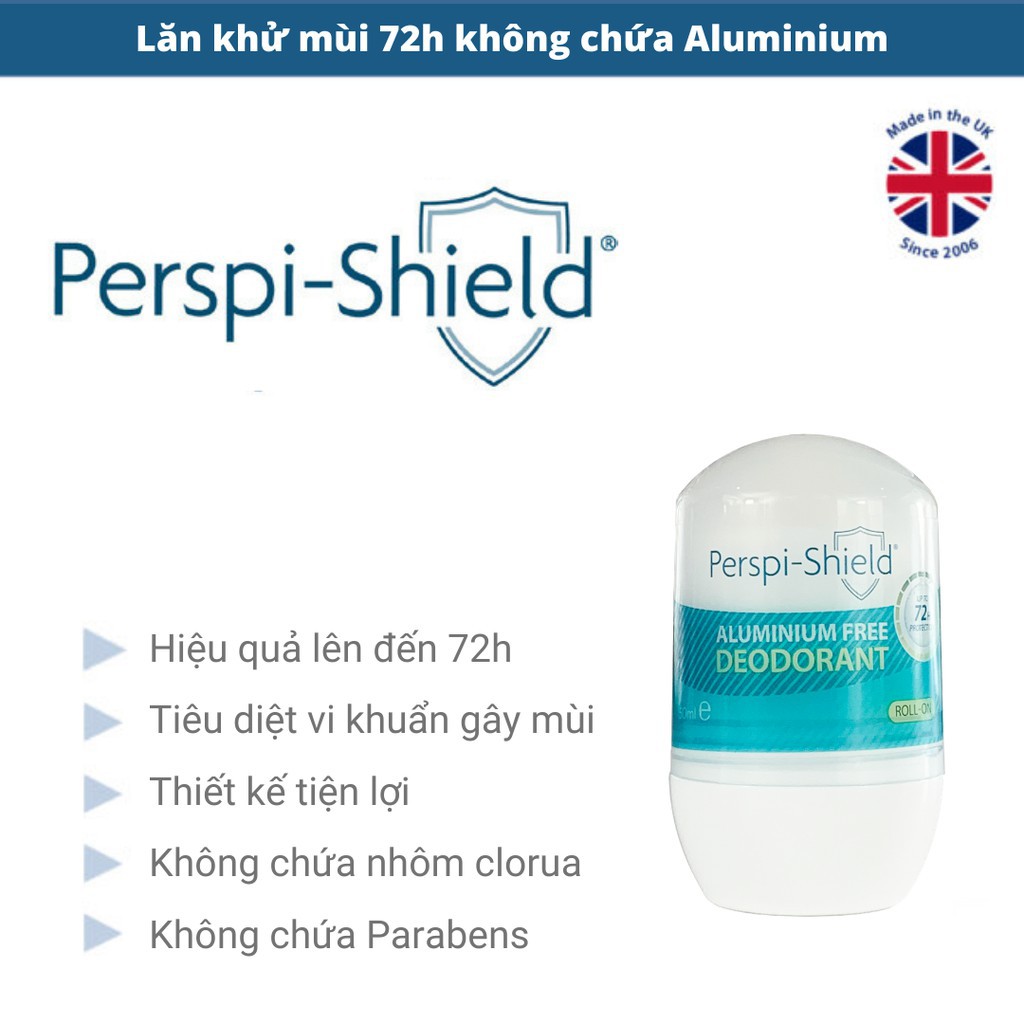 [Đại Lý Chính Thức] Lăn Khử Mùi Ngăn Mồ Hôi 72h không chứa muối nhôm Perspi Shield 72h Aluminium Free Deodorant 50ml