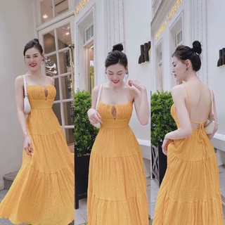 Đầm maxi đi biển 2 dây hở lưng ôm eo