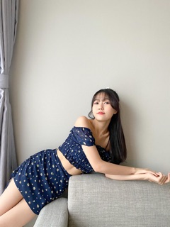 Set đầm hoa xinh xắn chiffon ( đầm xanh )