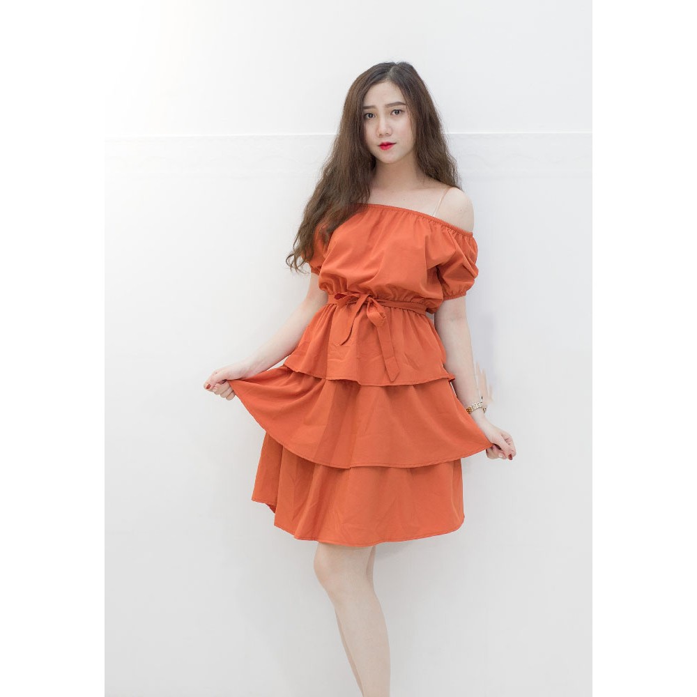 FREESHIP ĐƠN 99K_Đầm trễ vai 3 tầng nơ eo | BigBuy360 - bigbuy360.vn