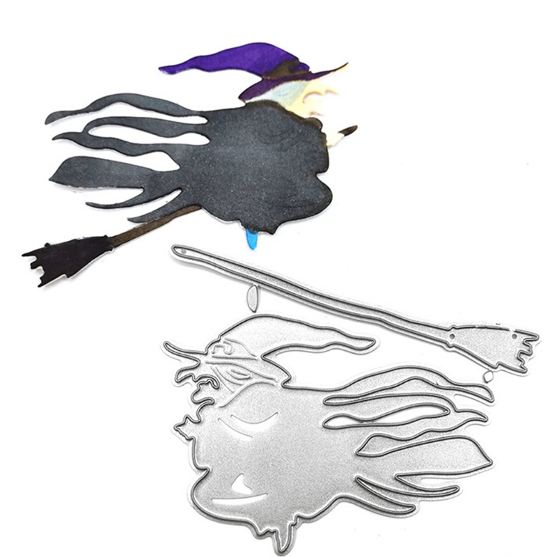 Khuôn Cắt Hình Kim Loại Hình Chổi Phù Thủy Halloween Dùng Trang Trí Thẻ Sổ Tay DIY