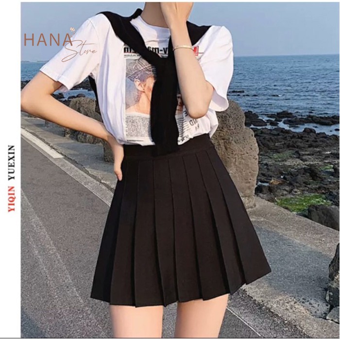Chân váy Tennis đen xếp ly to có viền quần trong bigsize - Cạp lưng chun cao co giãn - Dáng xòe vừa - Vải chất umi dày