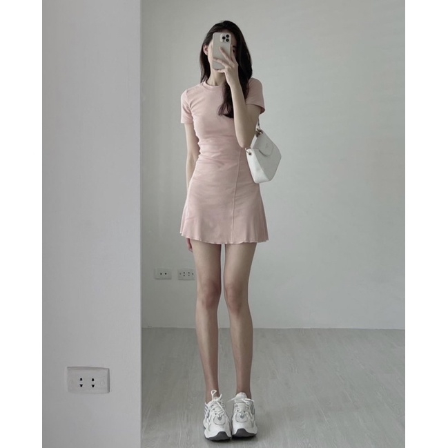Váy thun trơn body cổ tròn cộc tay co giãn xoè dưới nhẹ nhàng nhiều màu