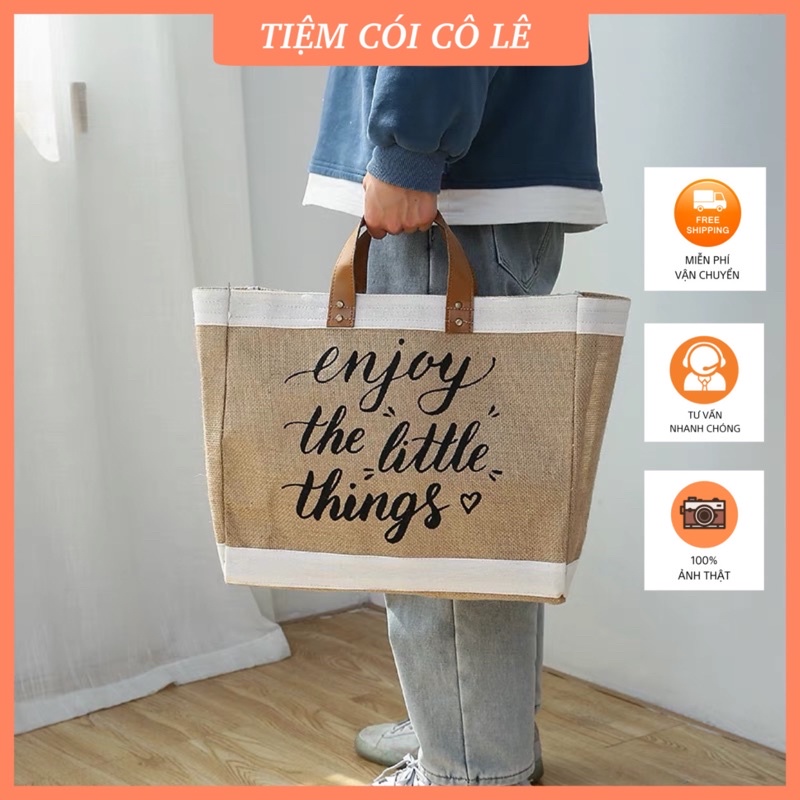 Túi cói đi biển Enjoy The Little Things mẫu mới 2022 - Tiệm Cói Cô Lê