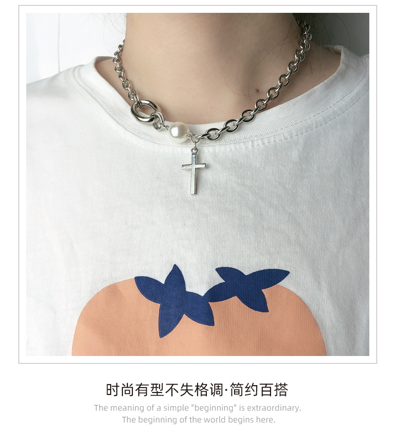 Choker necklace Short Hip hop Pearl  Unisex
