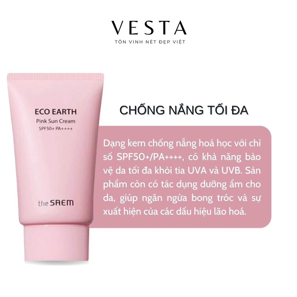 Kem Chống Nắng The Saem Eco Earth Power Pink Sun Cream 50g