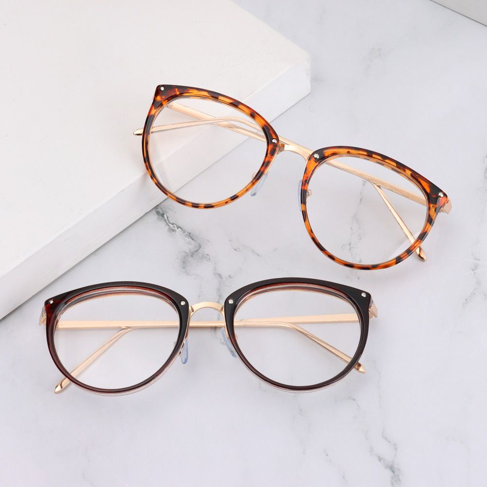 Mắt Kính Gọng Tròn Bằng Kim Loại Siêu Nhẹ Nhiều Màu Sắc Họa Tiết Da Báo Thời Trang Cho Nữ