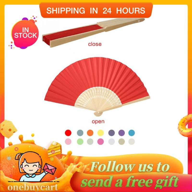 Quạt xếp cầm tay bằng giấy màu và nan tre tự nhiên xinh xắn