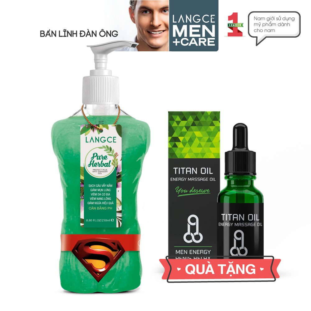 Gel Tắm Gội Ngăn Ngừa Gàu, Vấy Nấm Bảo Vệ Da, Ngừa Mụn Lưng 250ml LANGCE TẶNG Tinh dầu Massage Titan "Cậu nhỏ" 10ml