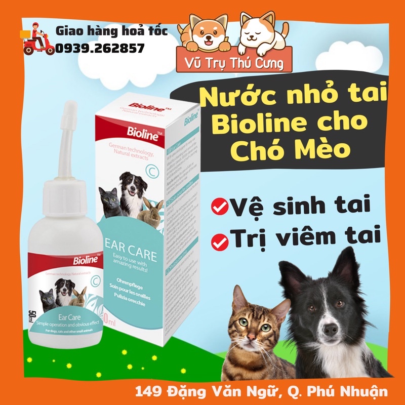 Nước nhỏ tai, vệ sinh tai cho Chó mèo, Bioline 50ml