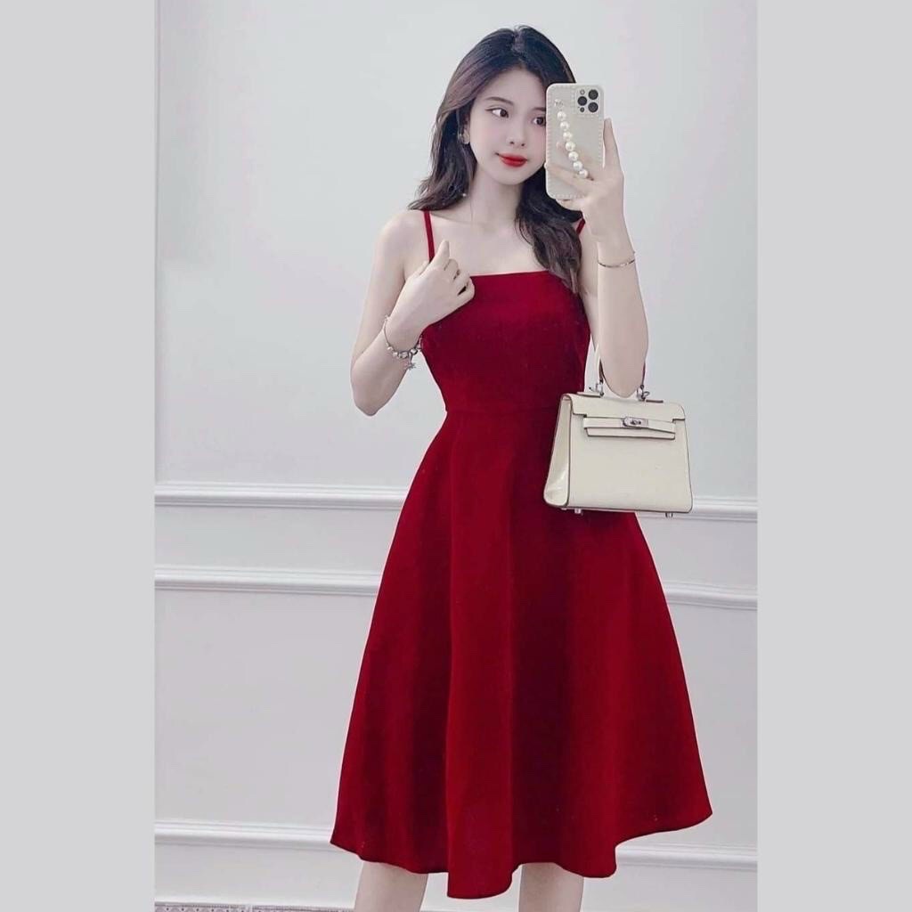 Sét đầm nữ 2 dây dáng xòe kèm áo khoác vest ngoài (có phụ kiện) sang trọng, quý phái thời trang nữ cho quý cô dự tiệc