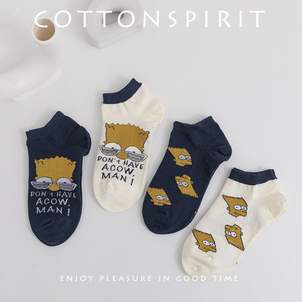 Tất cổ thấp In hình Hoạt hình Simpson Dễ thương Cao cấp Nhật Bản Vớ Cổ ngắn Nam nữ Unisex Họa tiết Cotton