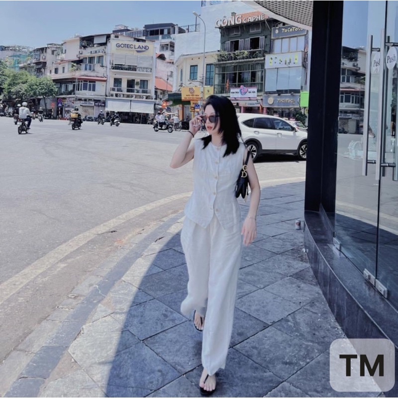 Set Bộ Linen Công Sở Khuy Gỗ TM • Melanie Boutique
