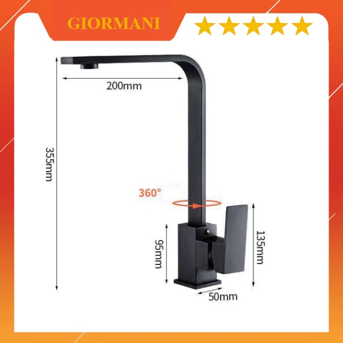 Vòi rửa bát rửa chén nóng lạnh cao cấp vuông đen VRB28 tặng đôi dây cấp inox