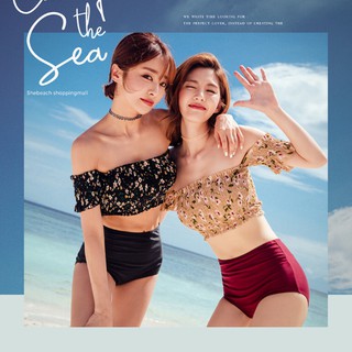 Có sẵn bikini đồ bơi nữ áo nhún trễ vai hoa nhí