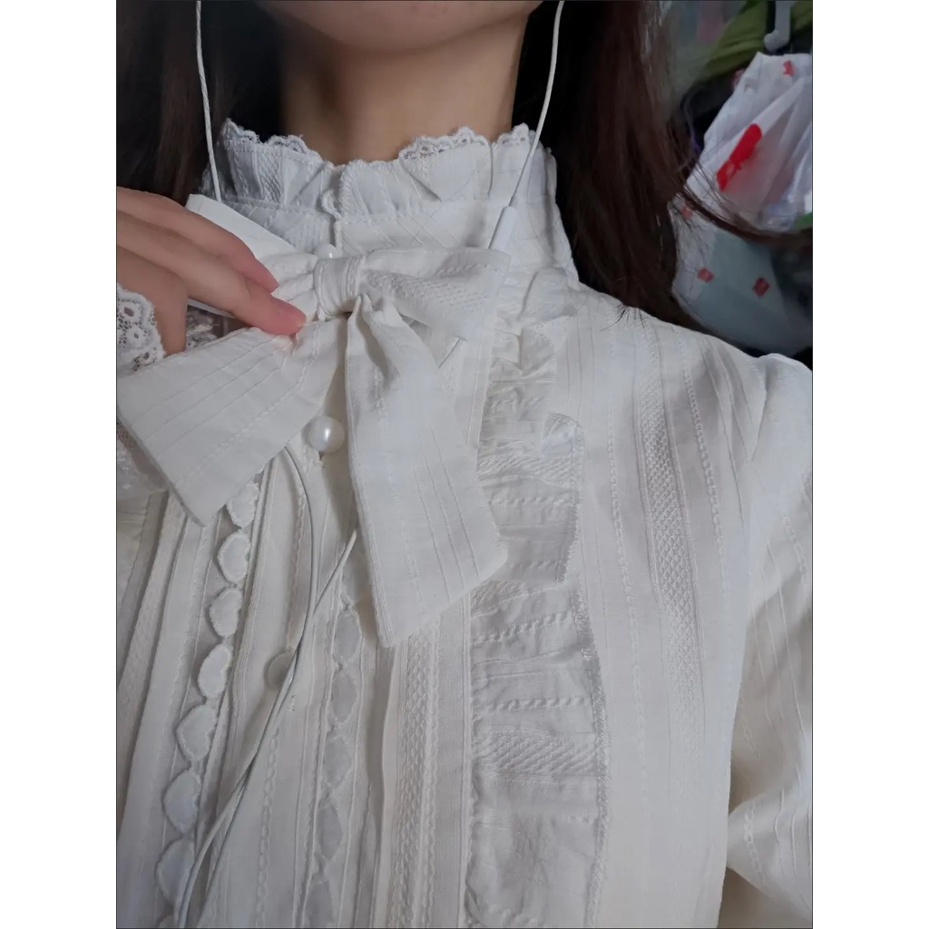 Áo Sơ Mi Tay Dài Phối Ren Bèo Phong Cách lolita Phương Tây