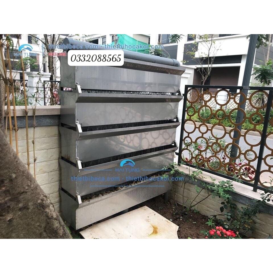 Lọc dàn mưa-Dàn baki inox 4 tầng dành cho hồ cá, bể cá ngoài trời chất liệu inox tốt nhất