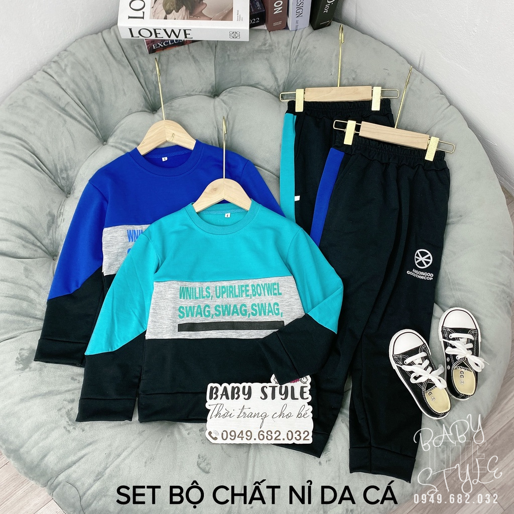 Bộ quần áo thu đông cho bé trai  &quot;SWAG&quot; 14-45kg, đồ bộ dài tay cho bé 4-14 tuổi. Hàng may kỹ. Thoải mái. B50