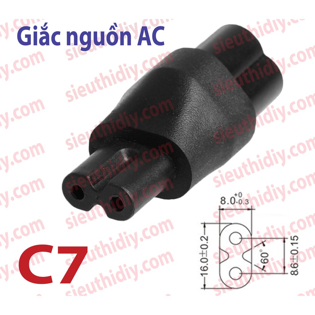 Phích nguồn cho sạc, nguồn, adapter 3 chấu tròn, 2 chấu số 8