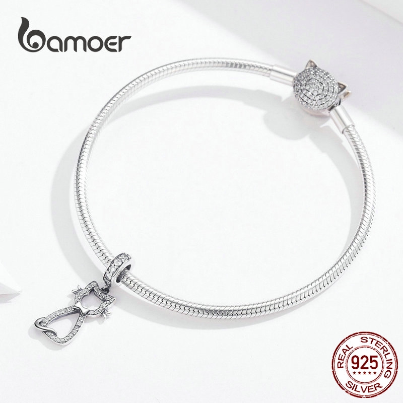 Hạt Trang Sức Bamoer Scc1162 Chốt Bạc Hình Chú Mèo Đính Đá Sáng Tạo Sử Dụng Làm Vòng Tay