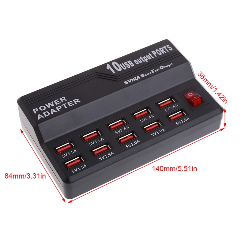 Ổ cắm sạc 10 cổng USB tiện lợi khi đi du lịch