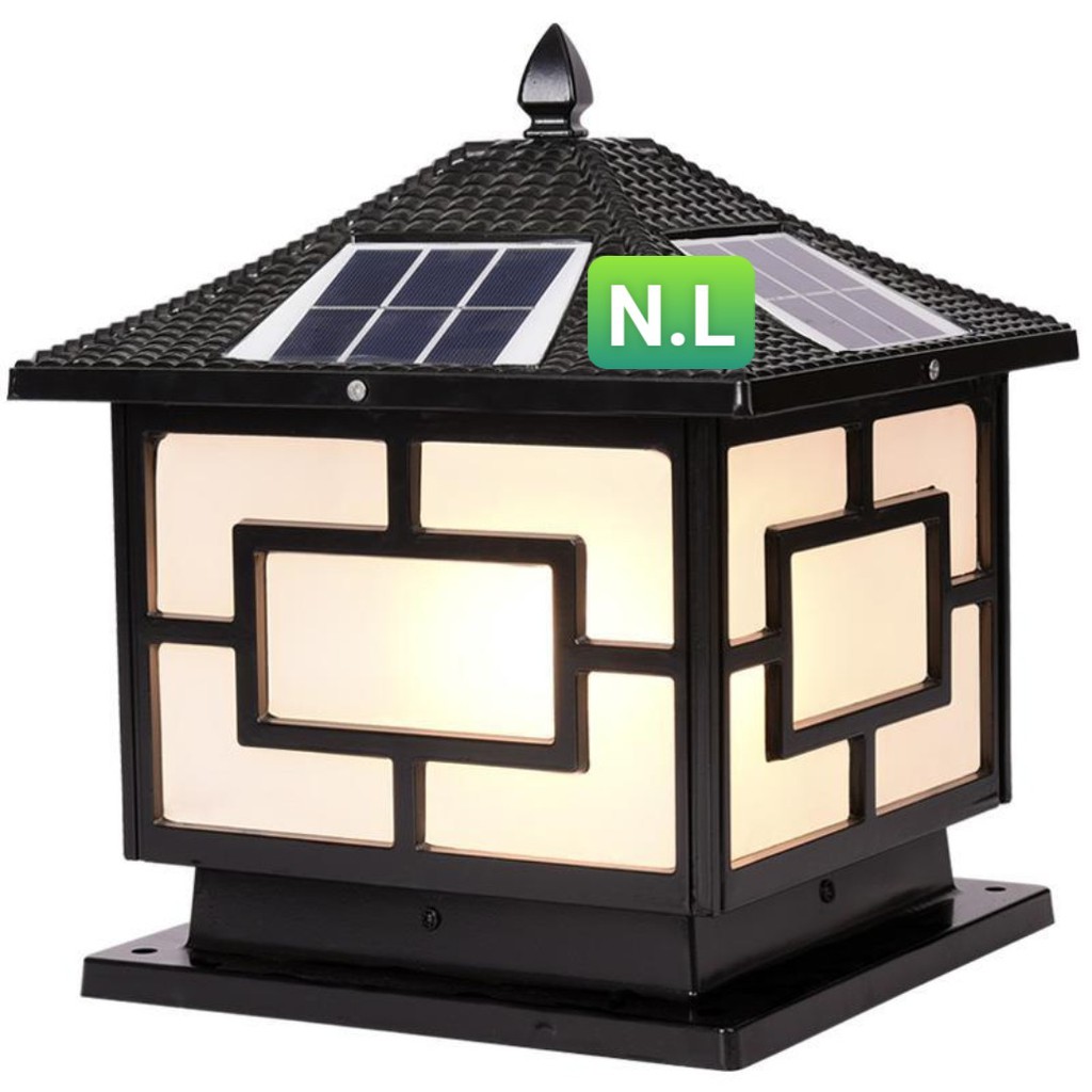 Đèn LED trụ cổng năng lượng mặt trời màu đen phi 25cm TNL 08