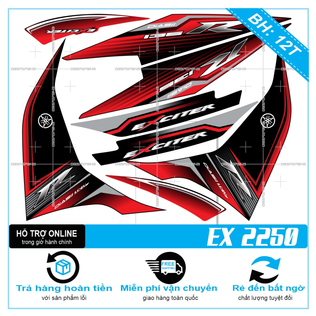 TEM RỜI EX 2011 CHỮ R ĐỎ ĐEN -- SHIN DECAL 2
