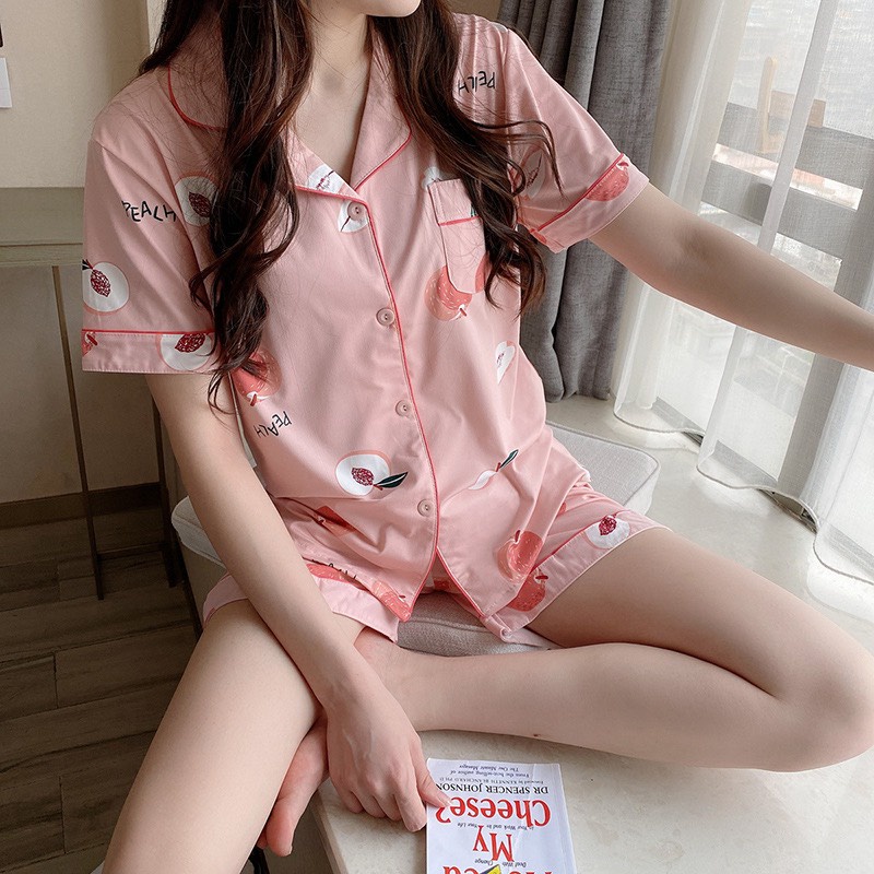 Bộ đồ mặc nhà nữ Pyjama quần đùi, áo ngắn tay Cotton mát, thoải mái CiCi