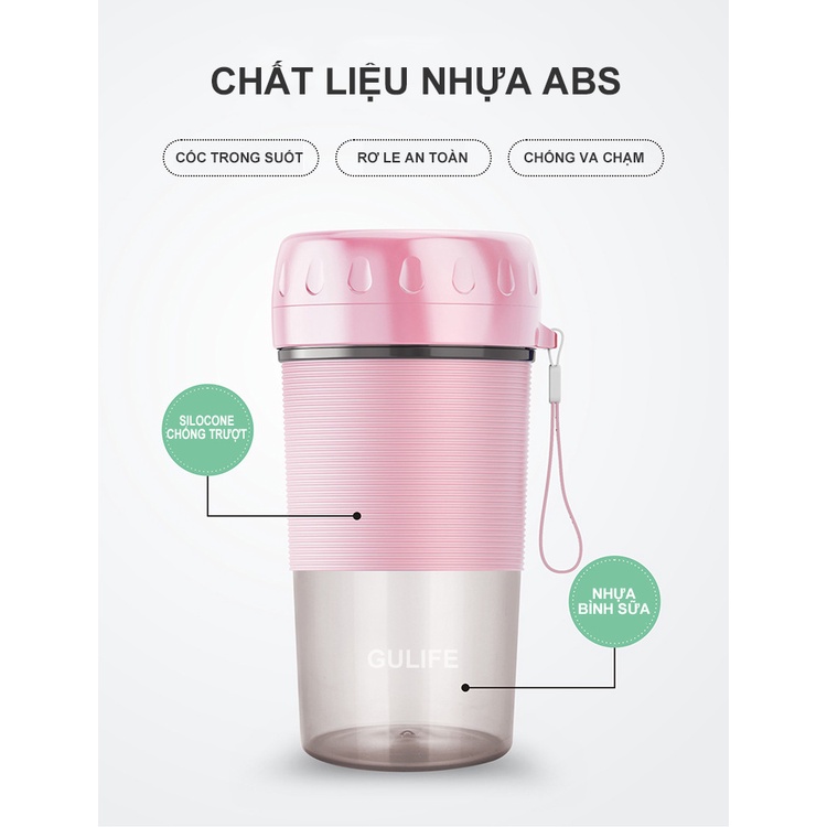 Máy Xay Sinh Tố Cầm Tay Mini Tích Điện Dung Tích 300ml [GULIFE MXM02] - Pin 2000mAh Siêu Nhỏ Gọn Tiện Lợi