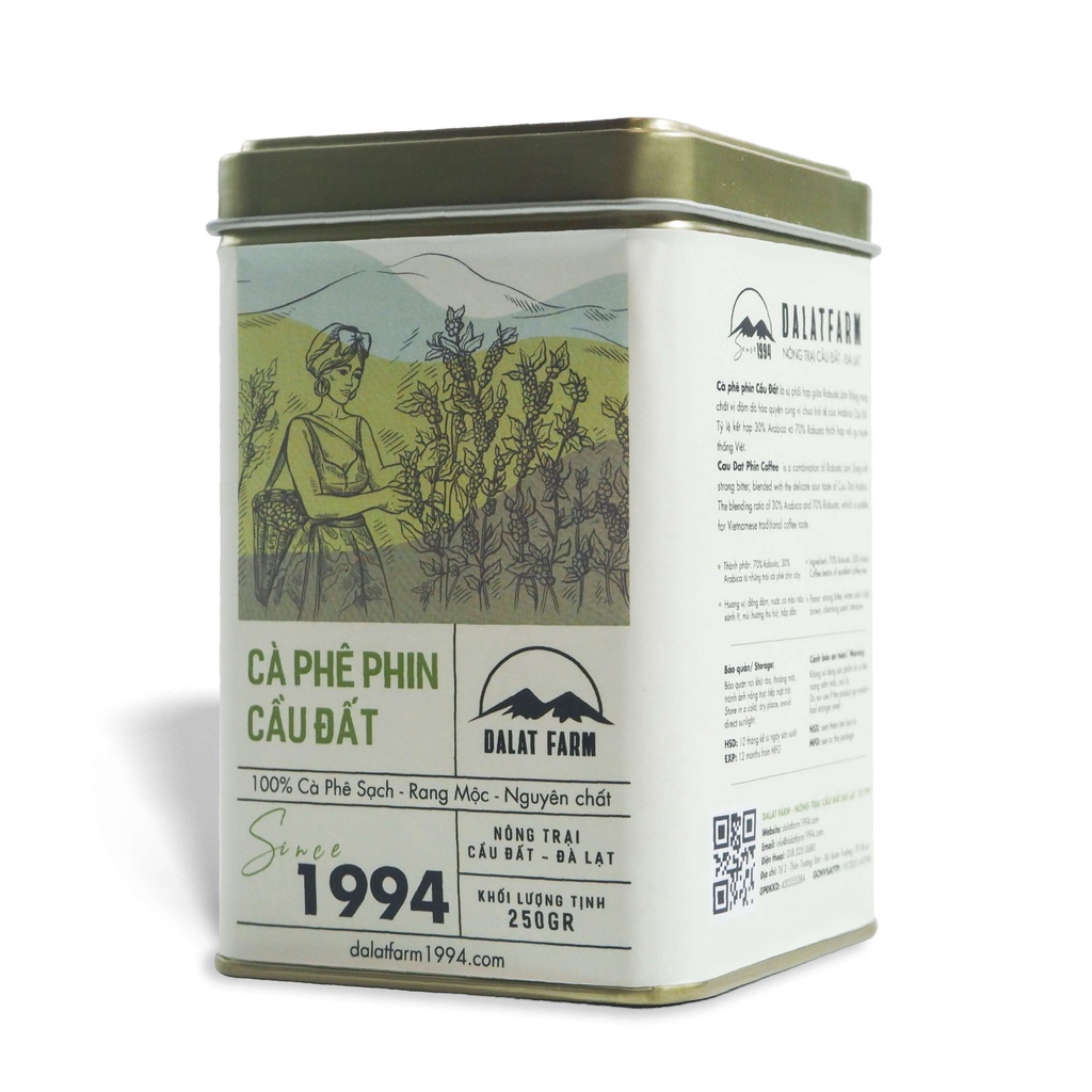 Cà Phê Phin Cầu Đất Dalat Farm - Hộp 250Gr (Dạng bột)