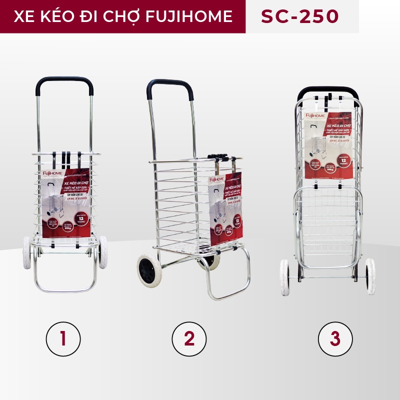 Xe đẩy đi chợ gấp gọn mini đa năng nhập khẩu CN Nhật Bản FUJIHOME SC-250- Chính hãng bảo hành 1 năm