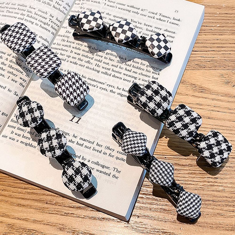 Kẹp bện tóc hình vuông / hình tròn họa tiết ca rô phong cách Hàn Quốc xinh xắn dành cho nữ