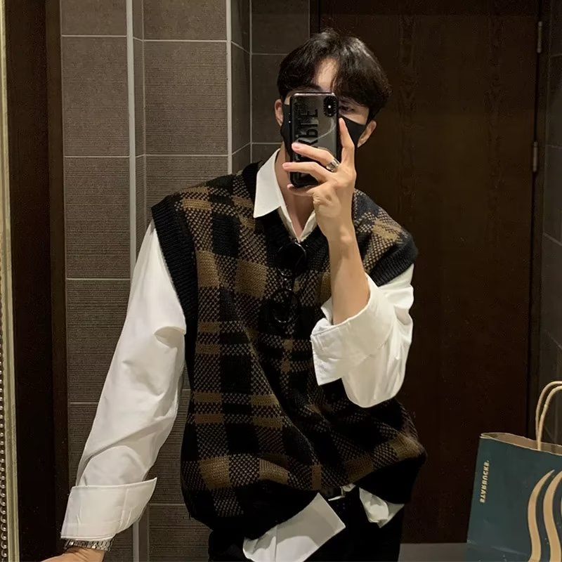 Áo Sweater Không Tay Dáng Rộng Họa Tiết Sọc Caro Thiết Kế Mới Đơn Giản Thời Trang Theo Phong Cách