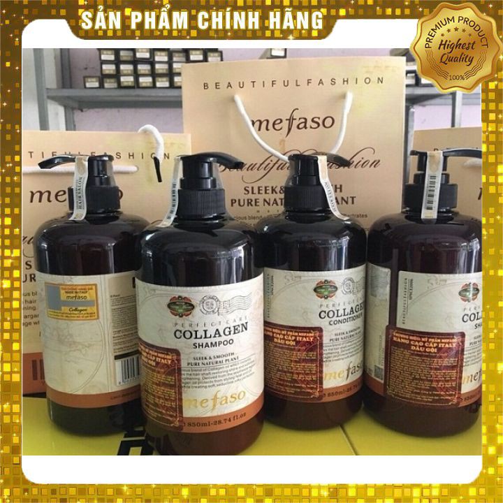 Dầu gội đầu cặp collagen kèm dầu xả Mefaso Collagen kích thích mọc tóc phục hồi tóc lọ 850ml hương thơm nhẹ nhàng