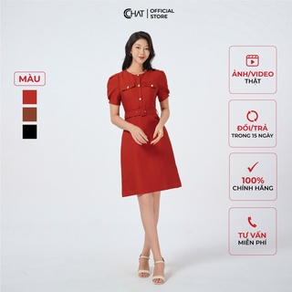 Đầm Nữ 𝐂𝐂𝐇𝐀𝐓 Diễu Chỉ Túi Trước Giả Áo Đai Kèm Cao Cấp Phong Cách Trẻ Trung 92VNS2001AT