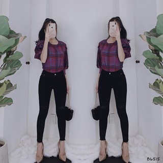 Quần skinny jeans đen cắt lai, hàng cao cấp