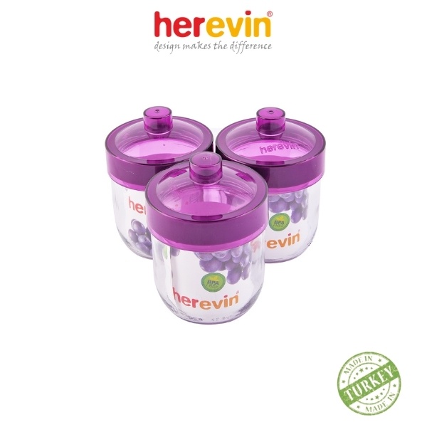 Bộ 3 Hũ Thuỷ Tinh Tròn Trơn Nắm Dúm Herevin 425ml - HEHU131357-205