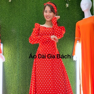 Áo dài thiết kế chấm bi siêu xinh 250-450/1 bộ