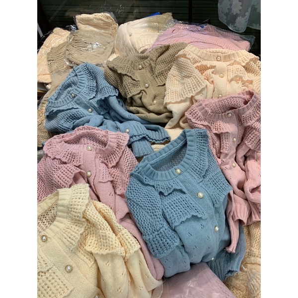 Áo Len Viền Bèo Cúc Ngọc, Áo Len Tay Bồng Sợi Đan Hàng Loại 1 | BigBuy360 - bigbuy360.vn