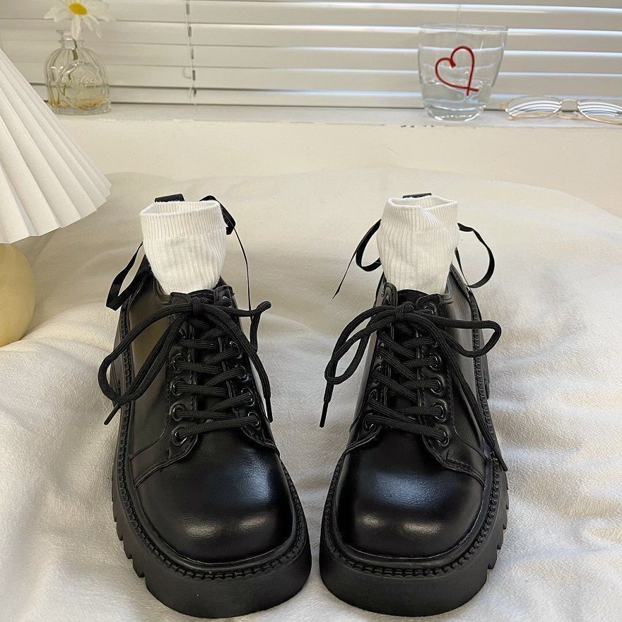 Mary Jane Giày Da Cao Gót 5.5cm Mũi Tròn Phong Cách Retro Anh Quốc