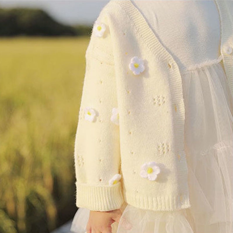 Áo Khoác Len Cardigan Họa Tiết Hoa Thời Trang Mùa Xuân Cho Bé Gái