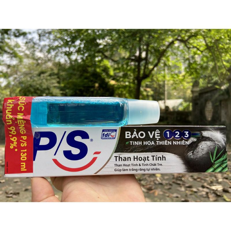 kem đánh răng p/s bảo vệ 123 than hoạt tính 180g (tặng nước súc miệng)